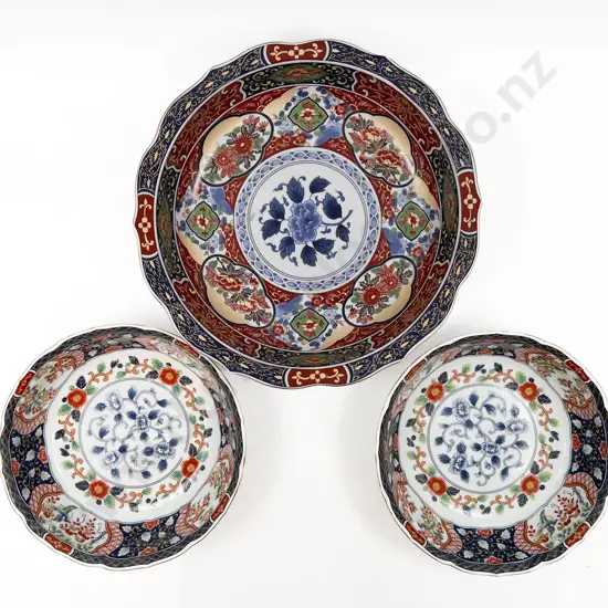 Imari Pattern Bowl Together with Pair of Smaller Imari Pattern Bowls