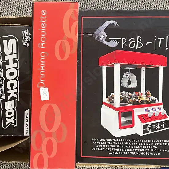 Box of Assorted Incl. Small Claw Game & Drinking Roulette Etc.