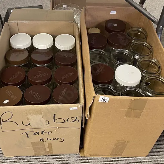 Two Boxes of Assorted Glass Storage Jars