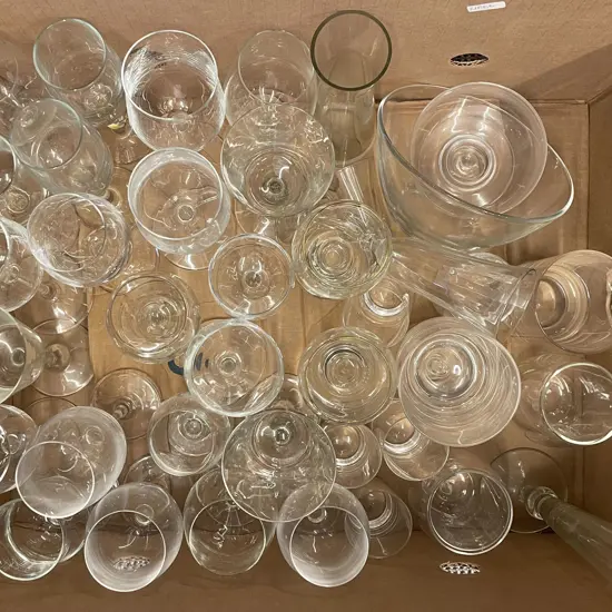 Box of Assorted Wine Glasses Etc.