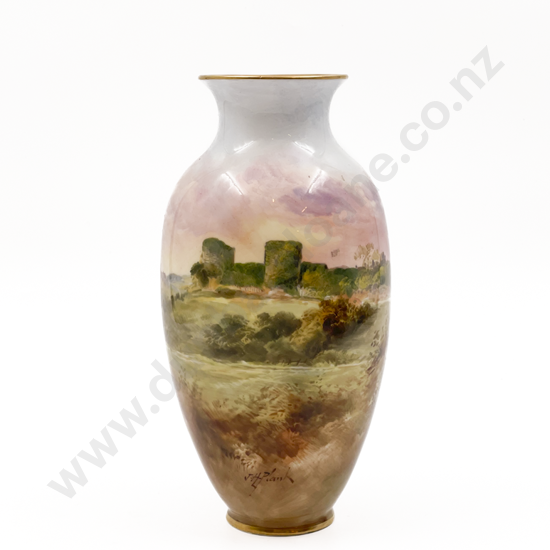 RD Hand Painted Vase "Perensey Castle" Signed J.H Plant