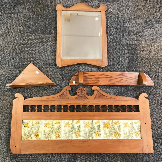 Small Quantity of Assorted Incl. Tiled Gallery Back with Mirror and Two Wall Shelves