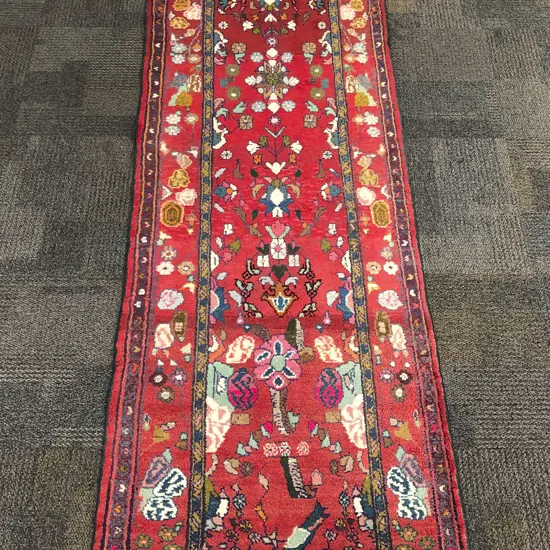 Persian Woolen Runner- Central Panel with Birds and Flowers on Red Ground