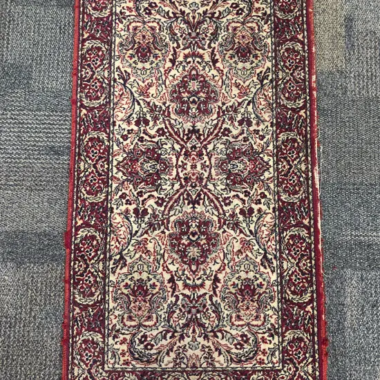 Small Persian Style Rug in Red and Ivory Tones