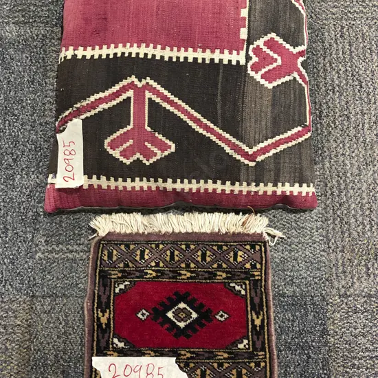 Small Persian Mat Together with Kilim Covered Cushion