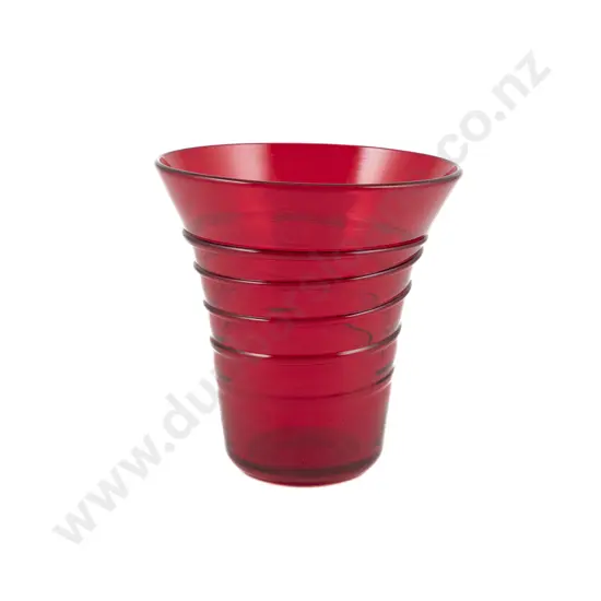 Whitefriars Ruby Red Glass "Ribbon Trail" Vase By Designed By Barnaby Powell