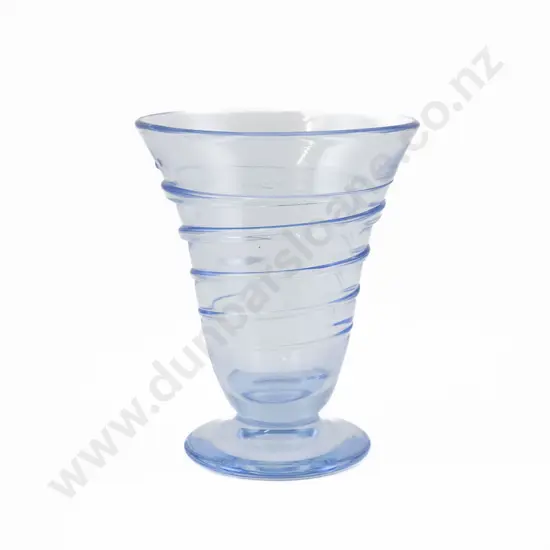 Whitefriars Sapphire Blue Glass Footed "Ribbon Trail" Vase Designed By Barnaby Powell