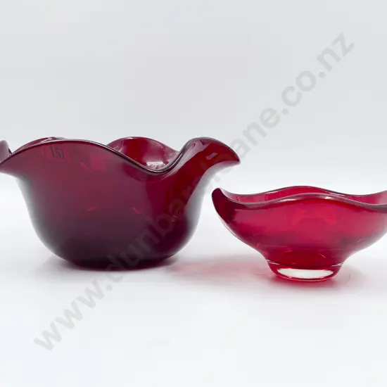 Two Whitefriars Ruby Glass Bowls