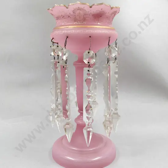 Victorian Frosted Pink Glass Lustre