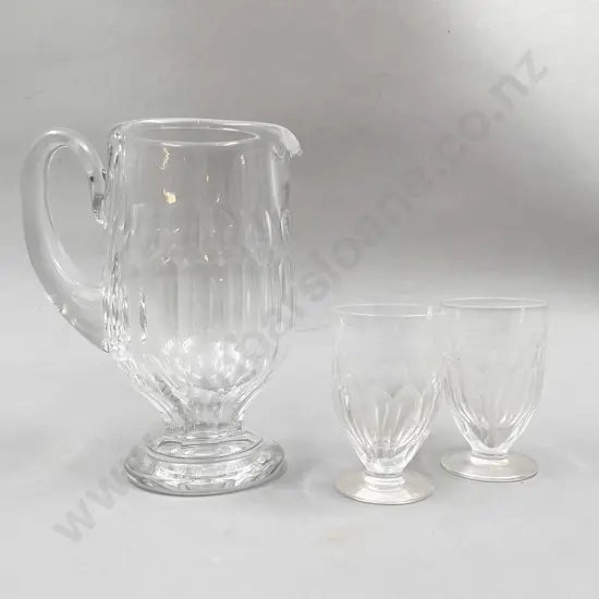 Eight Irish Waterford Curraghmore Pattern Tumbers with Water Jug