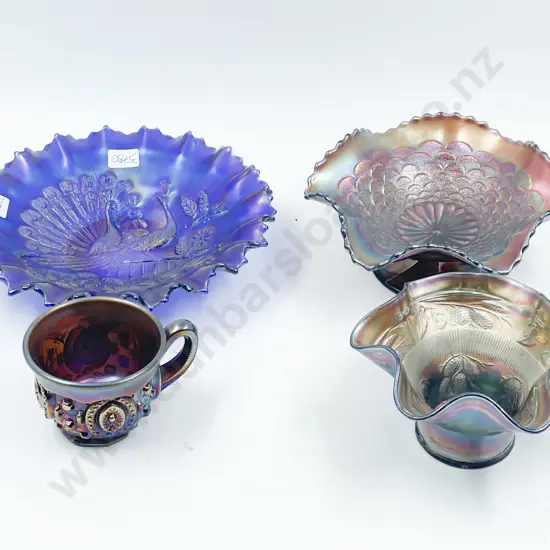 Three Carnival Glass Dishes and Cup
