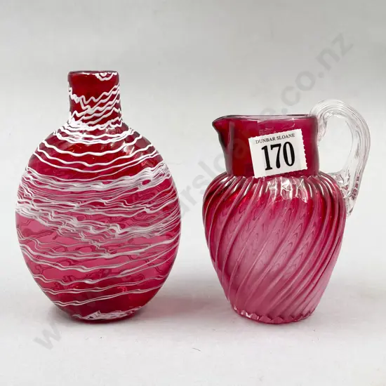 Vict. Cranberry Glass Cream Jug and Flask