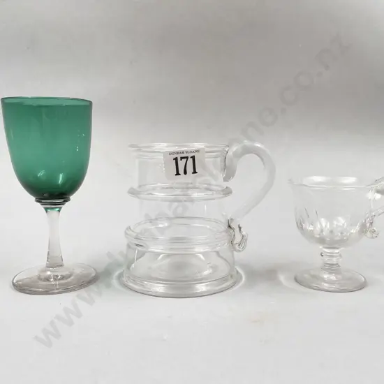 Early Whitefriars Half-pint Mug & Six Punch Cups & Two Bristol Green Wine Glasses