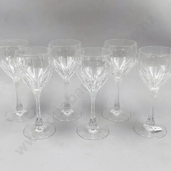 Set of Six Ribbed Crystal Tulip Bowl Wine Goblets