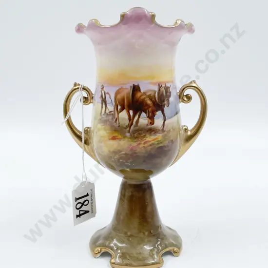 RD Pedestal Posy Vase handpainted signed P. Curnock