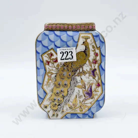 Probable French Slab Sided Vase Painted with Peacock