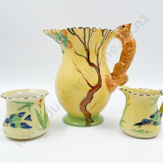 Burleigh Ware Squirrel Handled Jug & Kingfisher Sugar & Cream