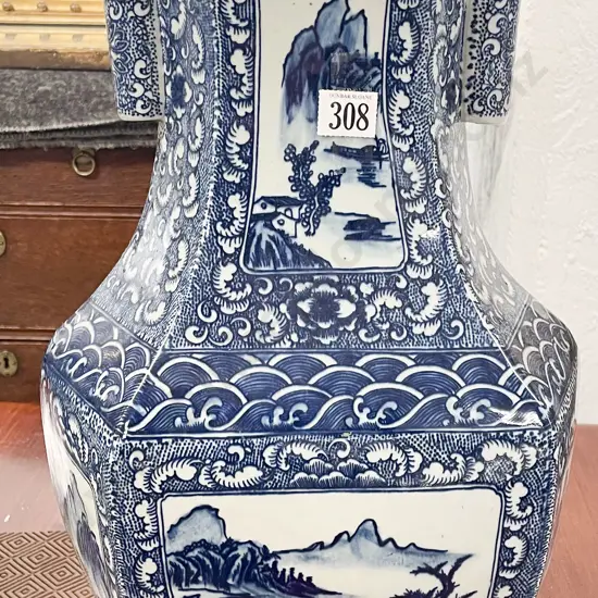 Large C20th Blue and White Mantle Urn