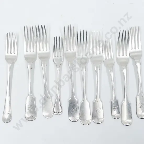 Ten Vict and Georgian Sterling Silver Fiddle Pattern Forks