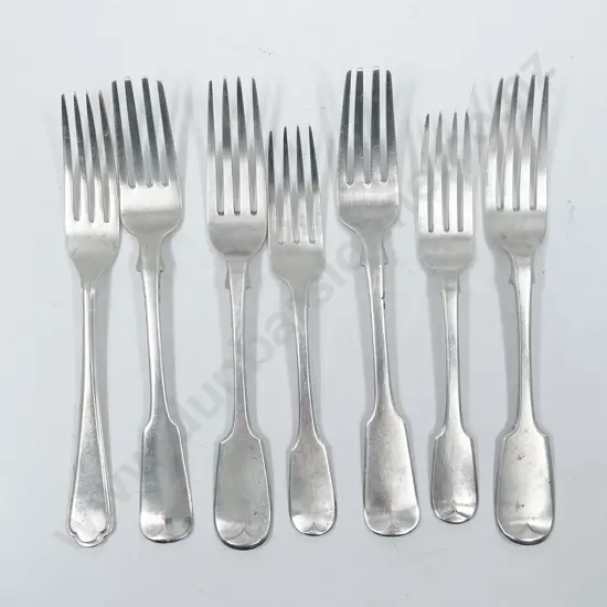 Seven Vict and Georgian Sterling Silver Fiddle Pattern Forks