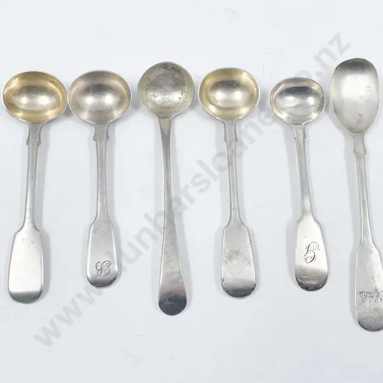 Five Sterling Silver Salt Spoons & Mustard