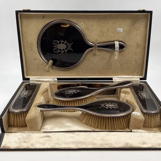 Fine Condition Boxed S/S & Tortoiseshell Vanity Set