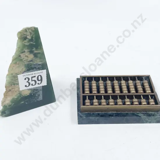 Piece of Greenstone & Abacus on Greenstone Base