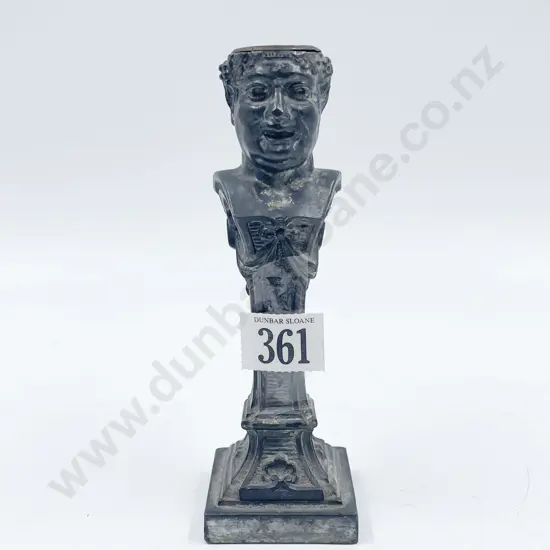 White Metal Ornate Bacchus Mask Candlestick