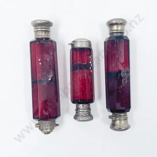 Three Vict. Double-ended Ruby Glass Scent Bottles