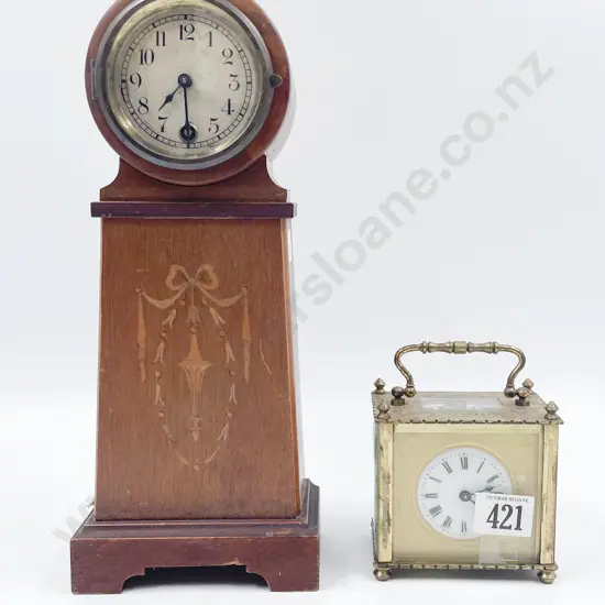 French Brass Cased Carriage Clock and Edw Small Balloon Dial Desk Clock