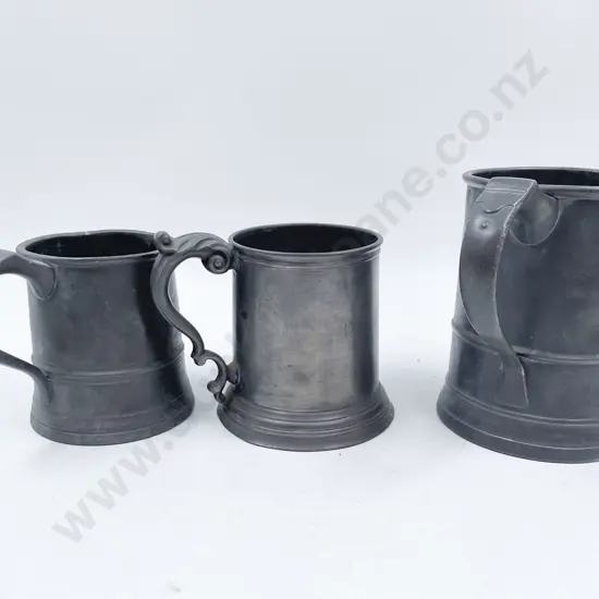 Three C19th Pewter Tankards