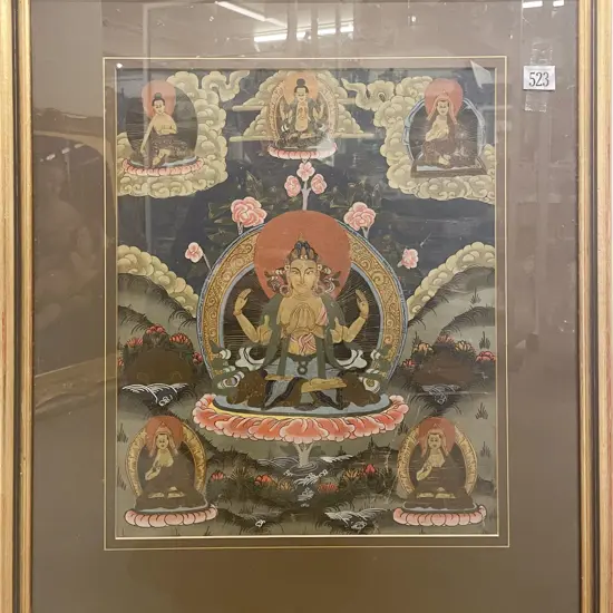 Tibetan Thangka Depicting Four Armed Avalokiteshvara