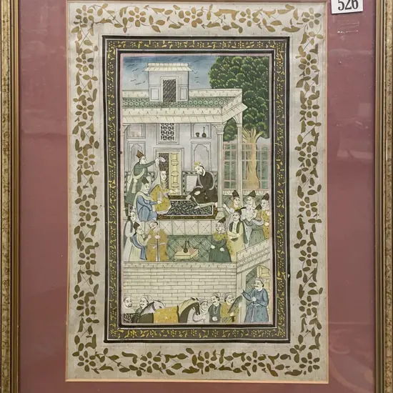 Moghul School Painting on Silk Depicting Nobles