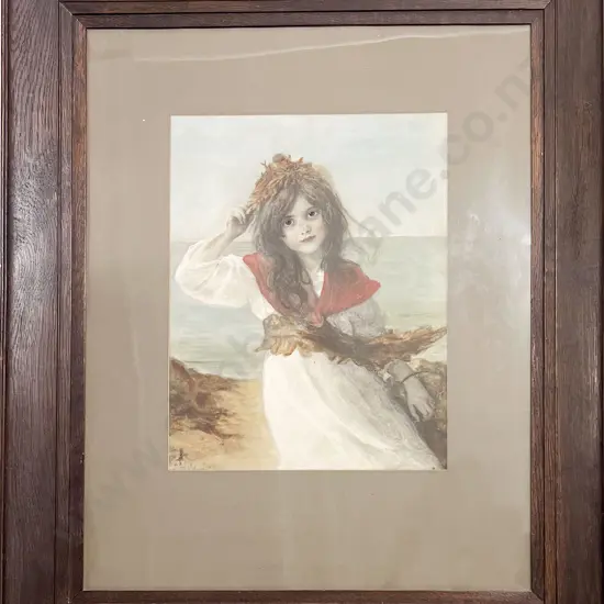 Blanche Jenkins - Girl By the Sea - Victorian Hand Coloured Print