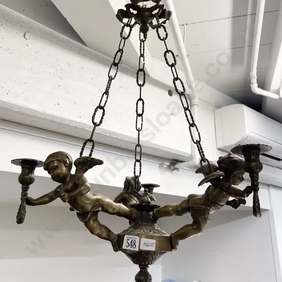 Heavy Brass Cherub Three Candlelight Ceiling Fitting