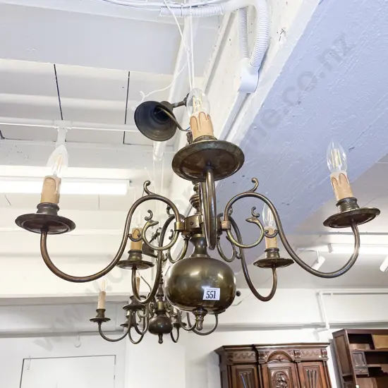 Georgian Style Five Electric Light Brass Ceiling Fitting