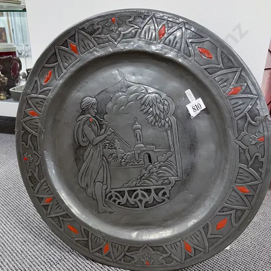 Large Art Nouveau Circular Pewter Wall Plaque