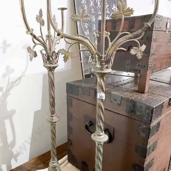 Pair Floor Standing Three Light Candle Holders