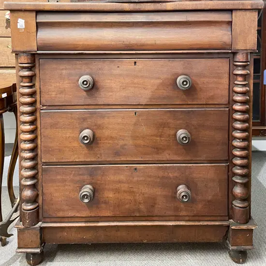 Vict Mahogany on Pine Four Drawer Chest