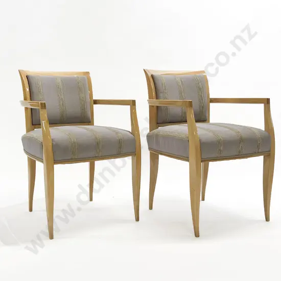 Pair of French Mid C20th Blonde Fruitwood Elbow Chairs