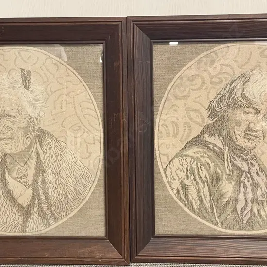 Pair of Framed Machine Woven Tapestries of Goldie Maori Portraits