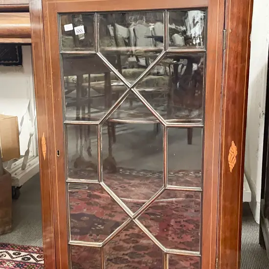 Geo III Mahogany & Inlaid Astragal Glazed Corner Cabinet
