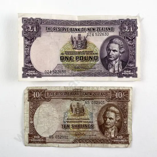 NZ Pound Note and Ten Shillings Note