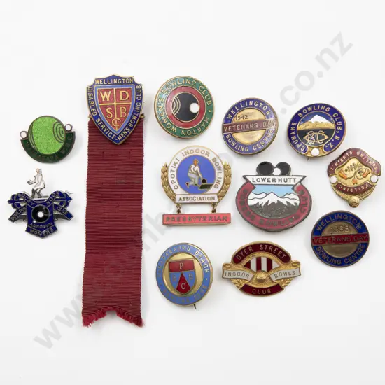 Collection Twelve Enamelled NZ Bowling Club Badges