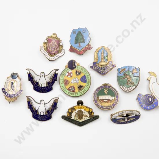 Collection Twelve Enamelled Australian Bowling Club Badges
