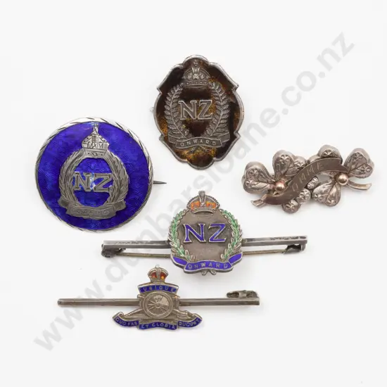 Five WWI Military 'Sweetheart' Brooches and Pins