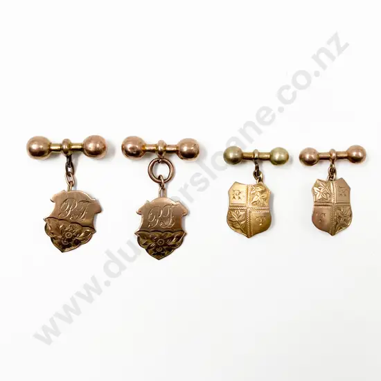 Two Pair 9ct Cuff Links Initialled R T