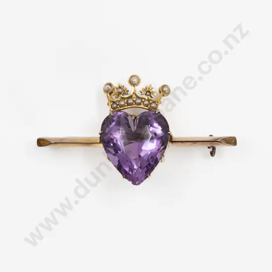 Victorian 9ct Single Amethyst Bar Brooch