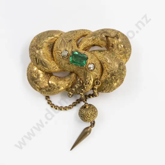 Victorian Gold Plated Chased Scroll Brooch