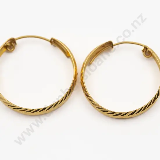 Pair 22ct Bright Cut Facet Hoop Earrings